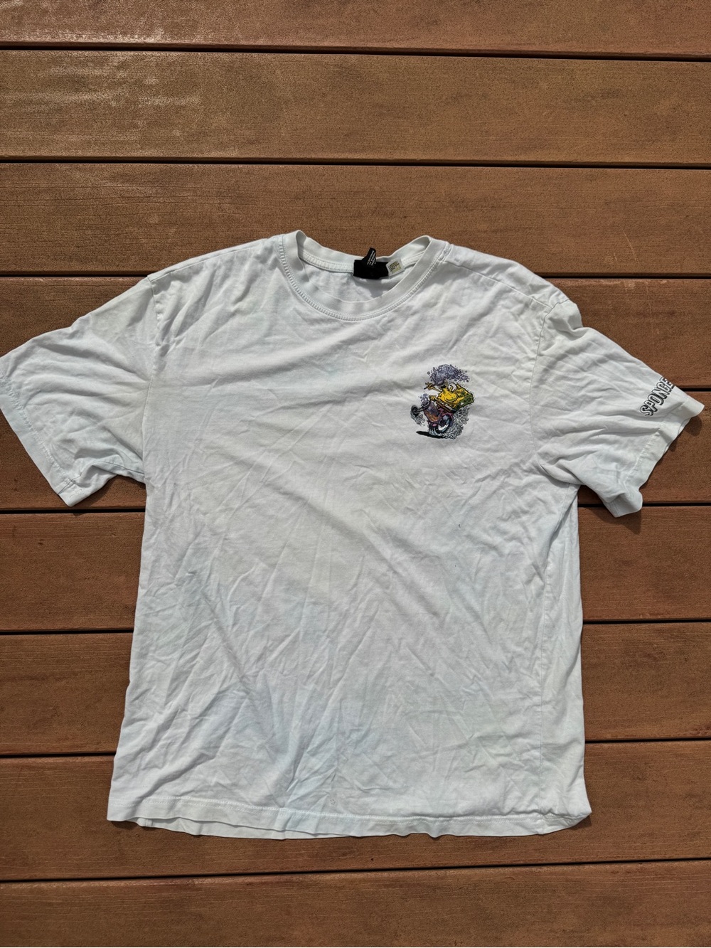 H&M White Short-Sleeve Tee with Small Colorful Chest Graphic